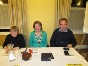 Club President Mary Whelan with Toastmaster Johanna Hegarty (left) and Topicsmaster David Walsh at our meeting of September 23rd 2015