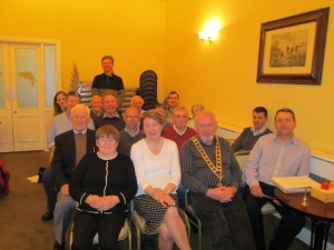    The attendance at the May 19th 2015 AGM of Fermoy Toastmasters:-      Front row (front right):-  Fanahan Colbert (Vice-Pres. Membership); John Sherlock (President); Mary Whelan (Immediate Past President); Johanna Hegarty (Treasurer); Padraig Murphy; Con Fitzgerald, Michael Sheehan, John Kelly, Mairead Barry, Eilish Ui Bhriain (Educational Vice-President); David Walsh, Frank O'Driscoll, Seoirse Neilan, John Quirke, Eddie O'Sullivan, Claire Guy and Kevin Walsh (PRO).