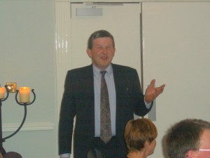  The 2005 Area Governor, Tony O'Regan, delivering a congratulatory address for the 35th anniversary celebrations of Fermoy Toastmasters.