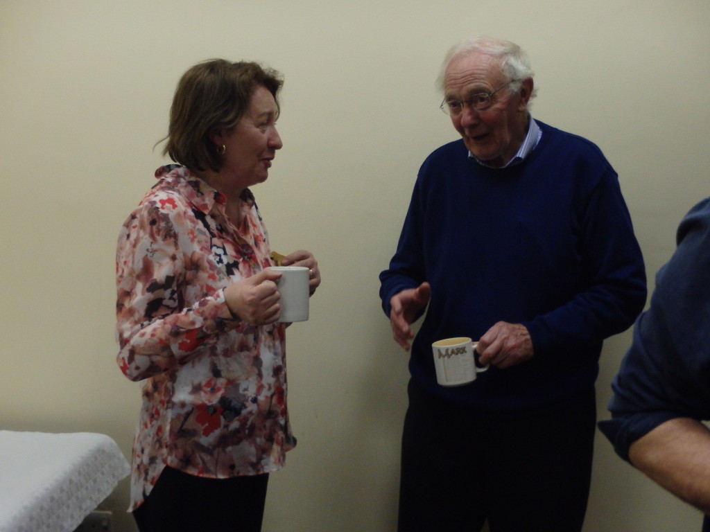  At the same occasion, Mary Whelan joins our longest serving and distinguished member, John Quirke, for some relaxing chat during the tea-break. This congenial interlude allows members to intermingle and enjoy the pleasures of conversation and good cheer with each other and with guests. It is an essential ingredient to every successful Toastmasters' meeting.